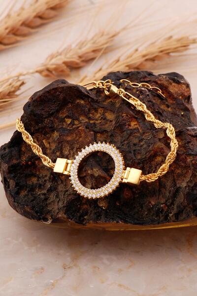 Sümer Telkari Çeyrek Çerçeveli Halat Elişi Altın Kaplama Gümüş Bileklik 4719