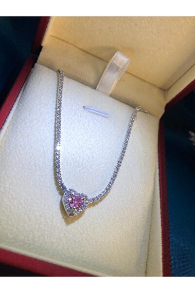 vogutima Kadın Gümüş Kolye - Swarovs'ki Taşlı Pembe Kalp Su Yolu • Işıklı Kut...