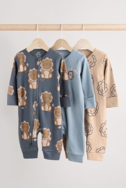 Next Baby طقم بذلة مكون من 3 قطع من القطن بنمط أسد باللون الأزرق الداكن بنسبة...
