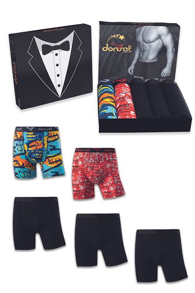 donset Ανδρικά μοτίβα Oversized Boxer - ΠΑΚΕΤΟ ΕΙΔΙΚΟ ΠΑΚΕΤΟ σε ειδικό κουτί των 5