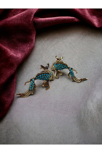 FAYRA ACCESSORIES Turquoise Stone Earrings with Fish Figures