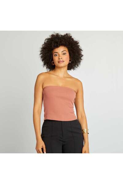 KIABI بلوزة قصيرة بدون حمالات مضلعة باللون الوردي