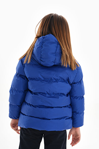 Mina Kız-Erkek Çocuk Açık Mavi Dolumlu İç Polarlı Kapüşonlu Kışlık Şişme Çocuk Mont Kaban