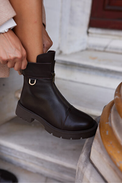 ANGELİNA JONES Дамски кафяви ботуши от естествена кожа с цип Nacho