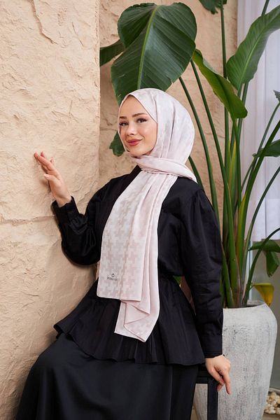 İpekhan Σάλι Jacquard Silky Cross Pattern - Powder 9006-24