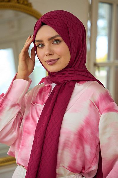 İpekhan Silky Jacquard Shawl - Dark Red Summer Sparkle Collection 9015-14