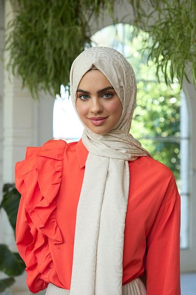 İpekhan Silky Jacquard Shawl Cream Summer Shine Collection - 9013-11