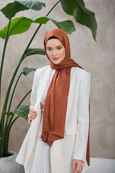 İpekhan Novvela Jacquard Shawl - Red Brown Pattern, 9008-17