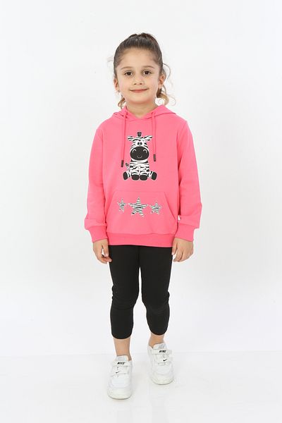 Toontoy Star and Zebra Printed Girl's Hooded Sweatshirt