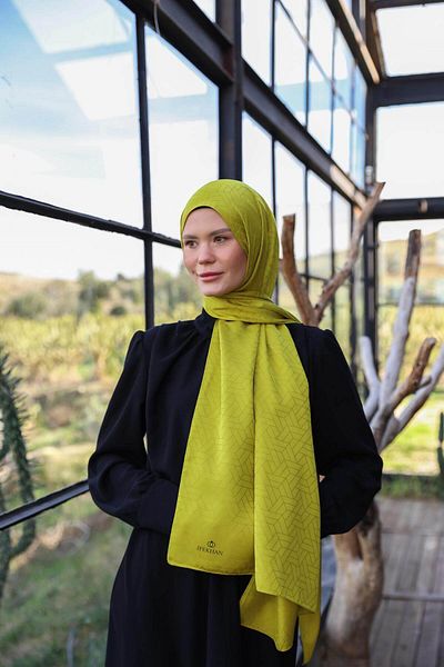 İpekhan Exen Pattern Silky Jacquard Shawl Oil Green 9011-01