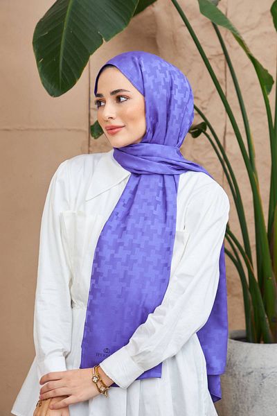 İpekhan Purple Cross Patterned Silky Jacquard Shawl - 9006-20
