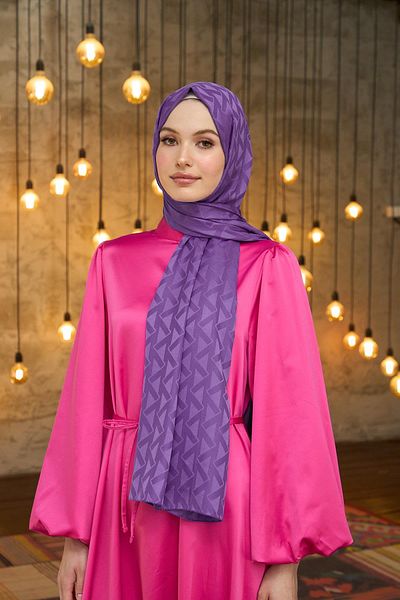 İpekhan Silky Jacquard Purple Shawl - Summer Sparkle Collection 9014-05