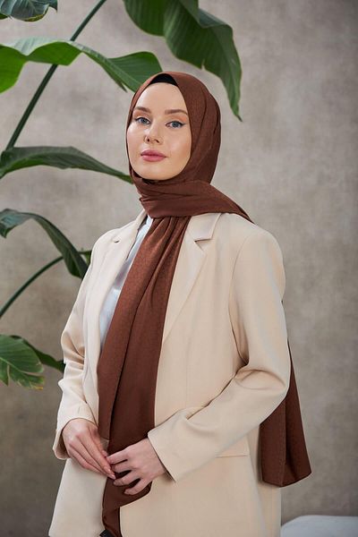 İpekhan Σάλι Alesa με μεταξένιο ζακάρ σχέδιο - Bitter Brown 9003-11