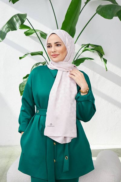İpekhan Triangle Pattern Silky Jacquard Shawl Powder 9005-17