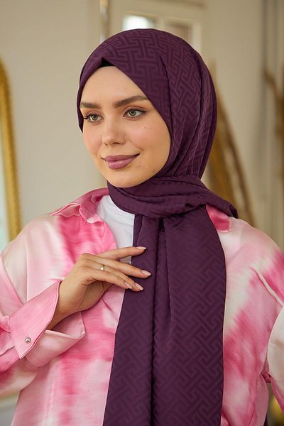 İpekhan Silky Jacquard Shawl Dark Cherry - Summer Sparkle Collection 9017-21
