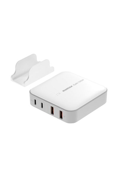 Momax One Plug GaN 100W 4-Port Desktop Charger 2 USB-C and 2 USB-A port - White