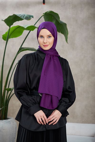 İpekhan Novvela Plum Patterned Silky Jacquard Shawl - 9008-16