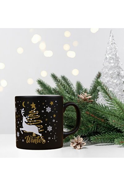 Yilbaşı Hediyesi Siyah Geyikli Winter Seramik Kupa