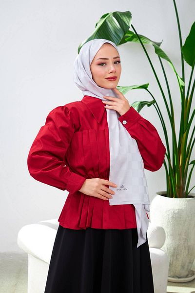 İpekhan Șal Jacquard mătăsos cu model de tablă de șah de culoare argintie - 9007-16