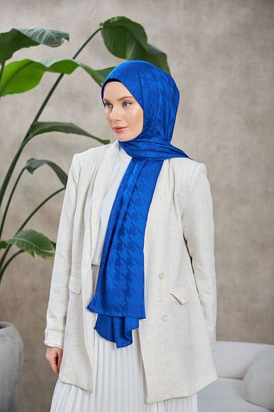 İpekhan Σάλι Navy Blue Neo Houndstooth με μεταξένιο ζακάρ σχέδιο - 9010-14
