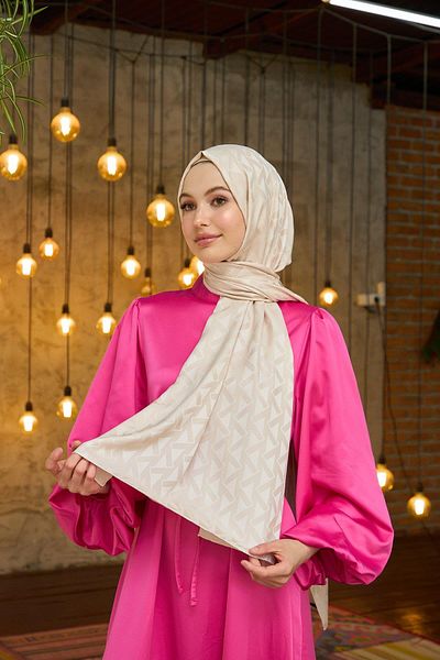İpekhan Silky Jacquard Shawl Milk Coffee Summer Shine Collection - 9014-03
