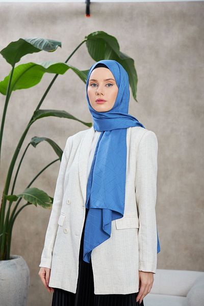 İpekhan Şal jacquard mătăsos cu model Leola albastru - 9009-20