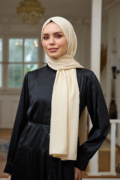 İpekhan Papaya Yellow Silky Jacquard Shawl - Summer Irises Collection 9017-04