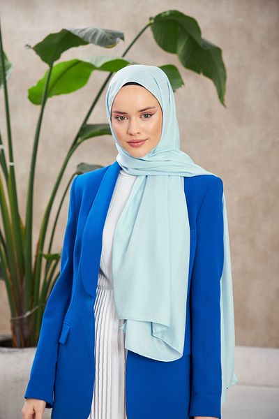 İpekhan Novvela Patterned Silky Jacquard Shawl - Gray Blue 9008-10