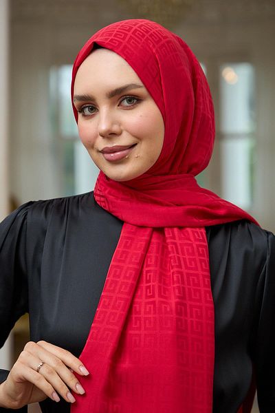 İpekhan Red Silky Jacquard Shawl - Summer Sparkle Collection 9016-03