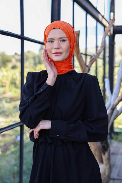 İpekhan Triangle Pattern Silky Jacquard Shawl Orange 9005-20