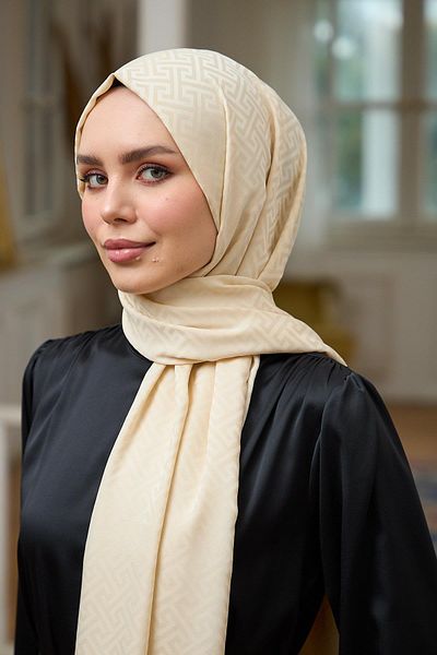 İpekhan Papaya Yellow Silky Jacquard Shawl - Summer Irises Collection 9017-04
