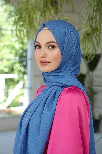 İpekhan Indigo Blue Silky Jacquard Shawl - Summer Sparkle Collection 9013-21