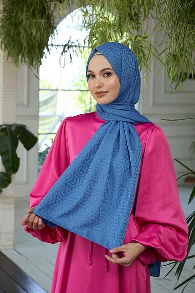 İpekhan Indigo Blue Silky Jacquard Shawl - Summer Sparkle Collection 9013-21