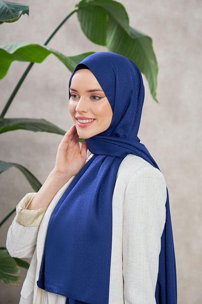 İpekhan Şal Jacquard Albastru Noapte - Cu Motiv Alesa, Mătăsos 9003-12