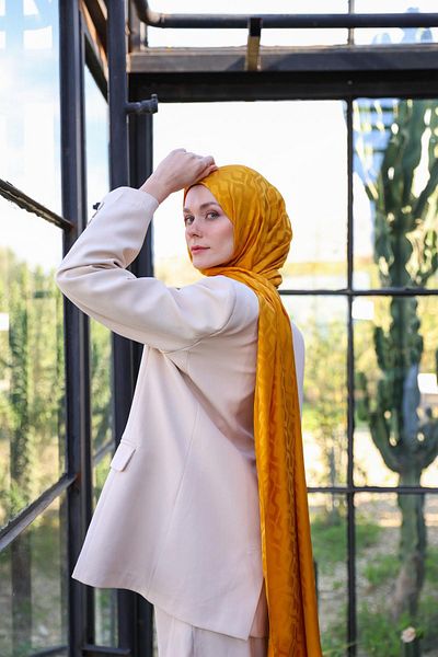 İpekhan Drop Pattern Silky Jacquard Shawl Saffron 9012-17