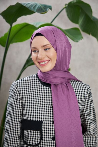 İpekhan Novvela Jacquard Shawl Violet - Patterned Silky 9008-21