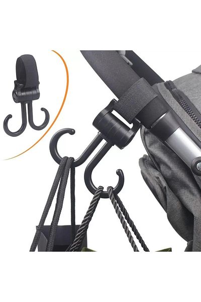 Tilmiz 2 Pack Velcro Carriage Carrying Apparatus Compatible with Baby Stroller 360 Degree Rotatable Plastic Hook (4172)