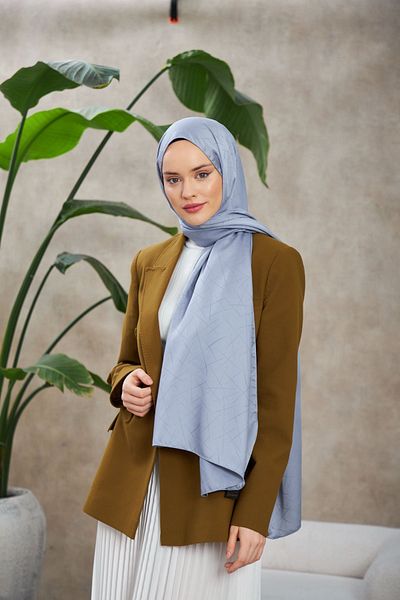 İpekhan Lavender Gray 9009-24 - Line Leola Patterned Silky Jacquard Shawl