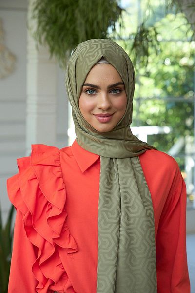 İpekhan 9013-09 Model Summer Sparkle Collection - Μεταξένιο Ζακάρ Χακί Σάλι