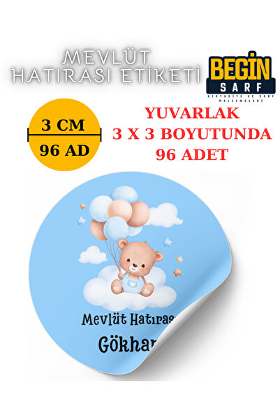 BEGİNSARF Kişiye Özel Bebek Mevlit Yeni Doğan Etiketi Yuvarlak - 3 Cm
