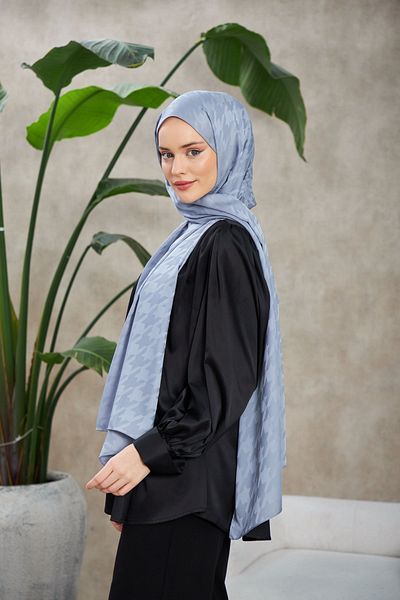 İpekhan Lavender Gray Neo Houndstooth Patterned Silky Jacquard Shawl - 9010-24