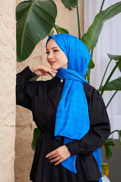 İpekhan Σάλι Saks Blue Jacquard - Σταυρό μοτίβο, 9006-15