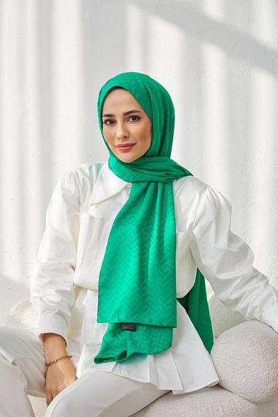 İpekhan Μεταξένιο ζακάρ σάλι Benetton Green Pattern - 9004-03