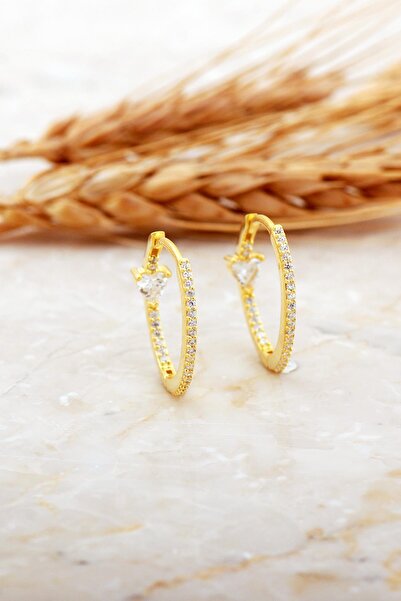 Sümer Telkari 20 Mm Kalp Tasarım Altın Kaplama Gümüş Halka Küpe 7186