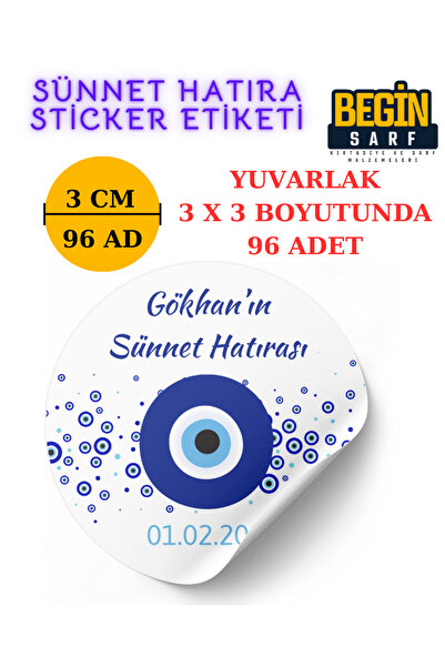 BEGİNSARF Kişiye Özel Sünnet Etiketi 3CM 4 CM 5 CM 6 CM Yuvarlak Beyaz Sünnet...