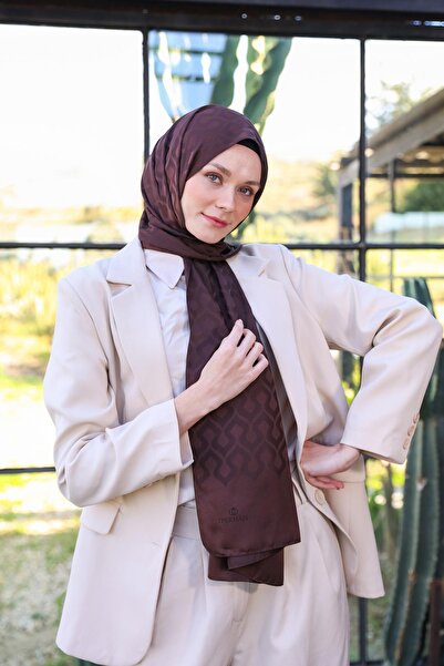 İpekhan Шарф з шовковистою жакардовою фактурою та краплеподібним візерунком, гіркий кави 9012-18