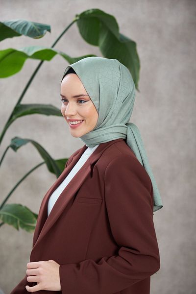 İpekhan Sea Green Novvela με μοτίβο μεταξένιο ζακάρ σάλι - 9008-25
