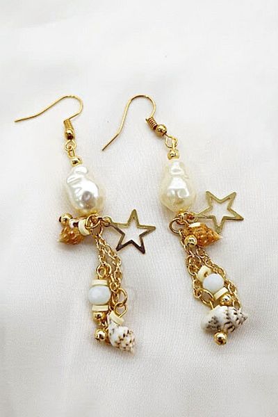 PETEK AKSESUAR Ethnic Starfish and Sea Shell - Chain Dangle Earrings