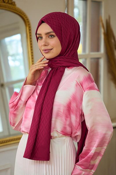İpekhan Silky Jacquard Shawl - Dark Red Summer Sparkle Collection 9015-14