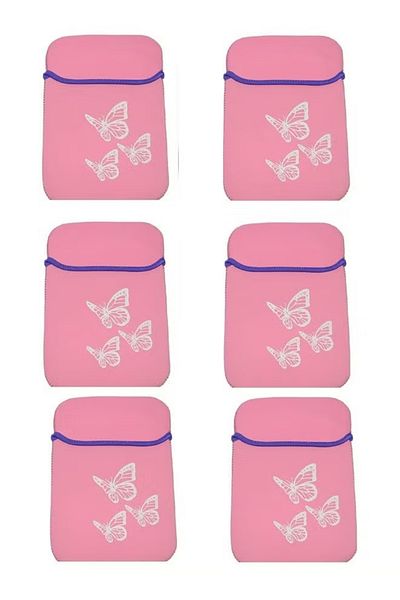 Taimi Pack Of 6 Butterfly Design Padded Laptop and Tablet Bag 10 Inch double face pink and purple colors
